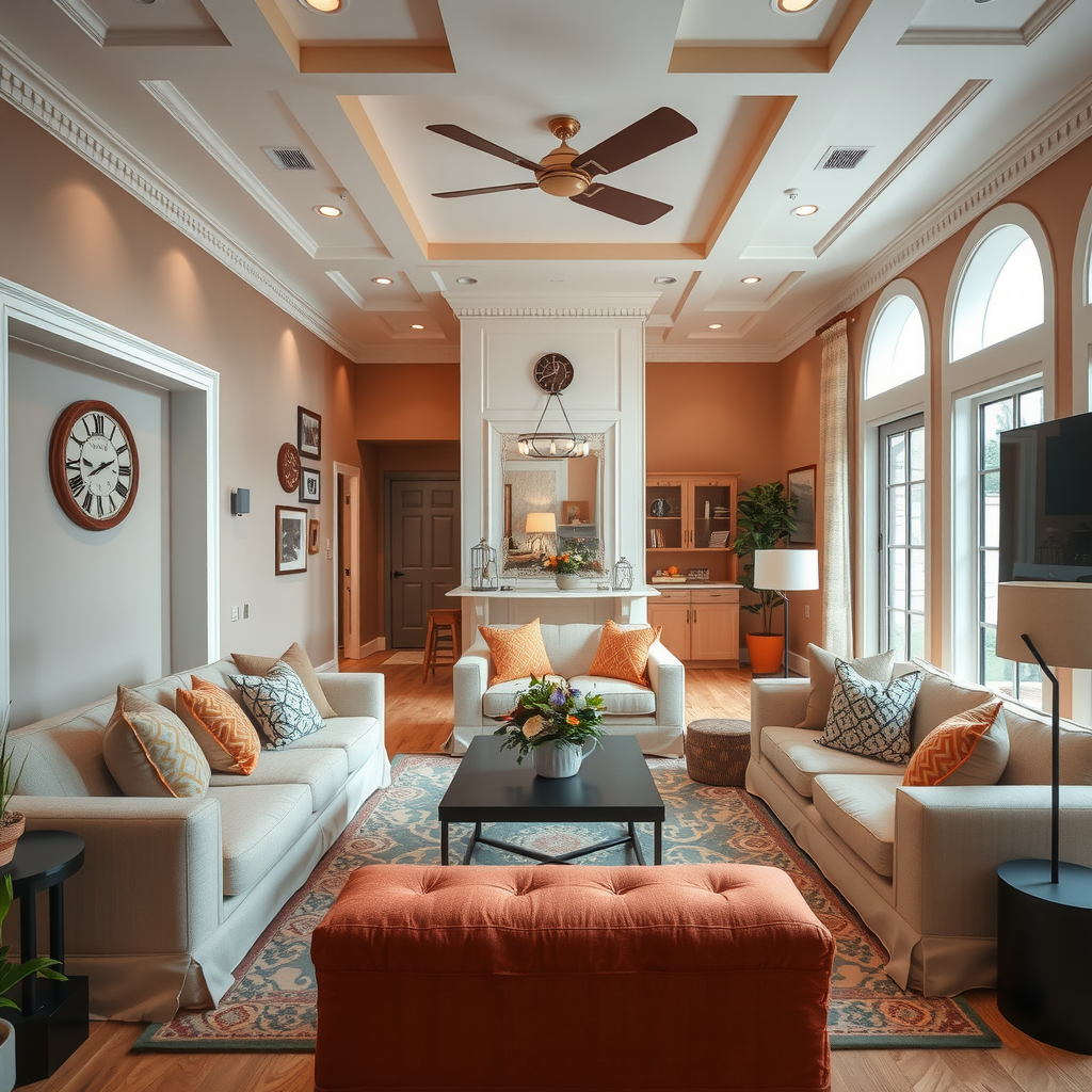 Harmonious home interior showing thoughtful color transitions between connected spaces, with warm neutrals and coordinated accent colors creating visual flow